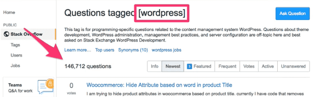 스택오버플로(Stack Overflow) 워드프레스(Wordpress) 관련 질문 수